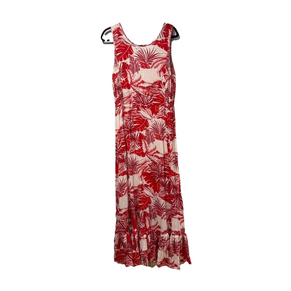 Soft Surroundings Lilo Maxi Dress Womens Medium Hawaiian Palms Hi Low Resort - Picture 2 of 5